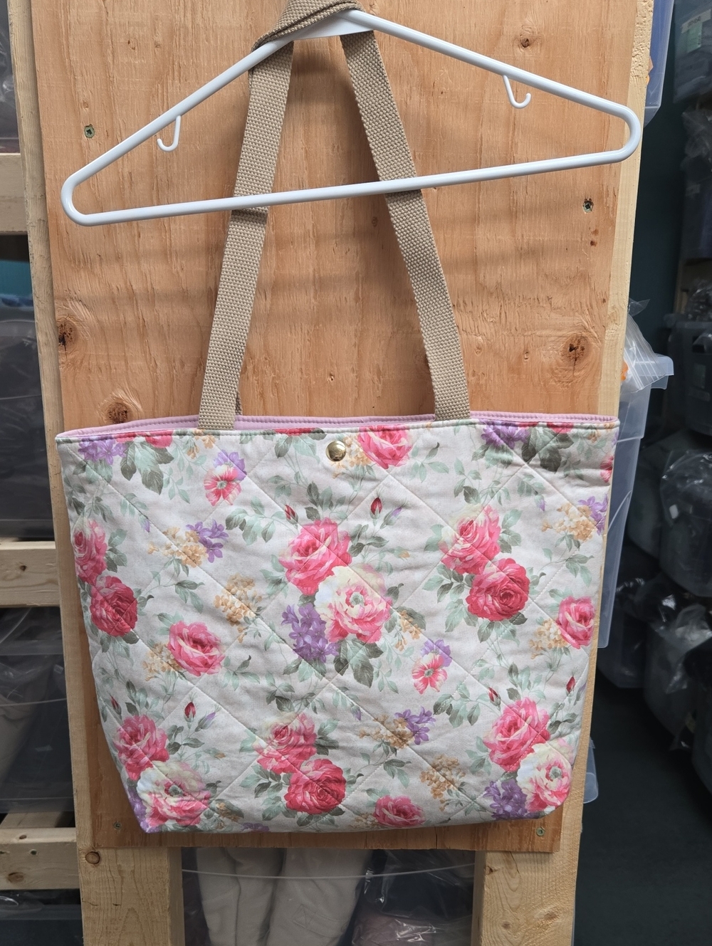 Crafty & Posh Handmade Quilted Beige Floral Everyday Tote Bag